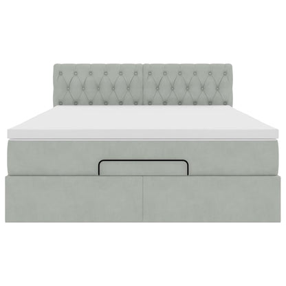 vidaXL Ottoman-Bett mit Matratze & LEDs Hellgrau 140x190 cm Samt
