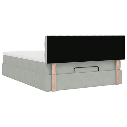 vidaXL Ottoman-Bett mit Matratze & LEDs Hellgrau 140x190 cm Samt