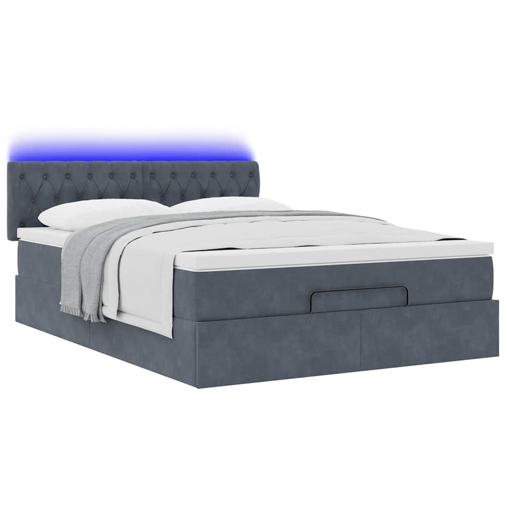vidaXL Ottoman-Bett mit Matratze & LEDs Dunkelgrau 140x190 cm Samt