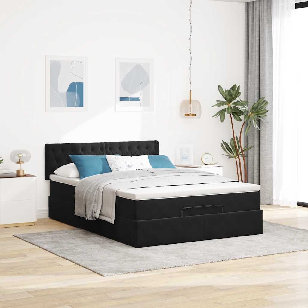 vidaXL Ottoman-Bett mit Matratze & LEDs Schwarz 140x190 cm Samt