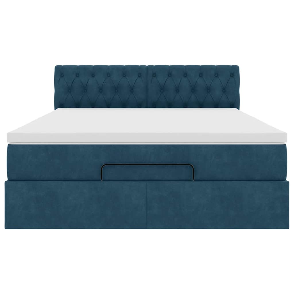 vidaXL Ottoman-Bett mit Matratze & LEDs Dunkelblau 140x190 cm Samt