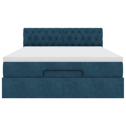 vidaXL Ottoman-Bett mit Matratze & LEDs Dunkelblau 140x190 cm Samt