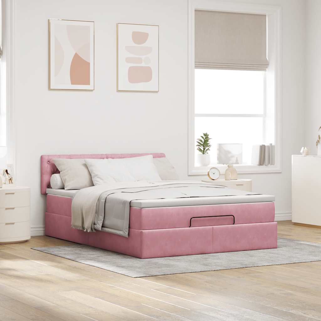 vidaXL Ottoman-Bett mit Matratze & LEDs Rosa 140x190 cm Samt