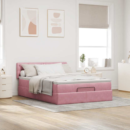 vidaXL Ottoman-Bett mit Matratze & LEDs Rosa 140x190 cm Samt