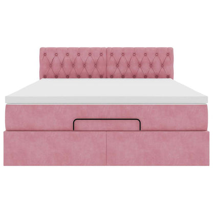 vidaXL Ottoman-Bett mit Matratze & LEDs Rosa 140x190 cm Samt