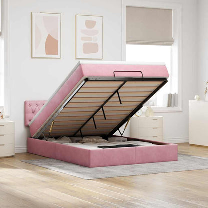 vidaXL Ottoman-Bett mit Matratze & LEDs Rosa 140x190 cm Samt