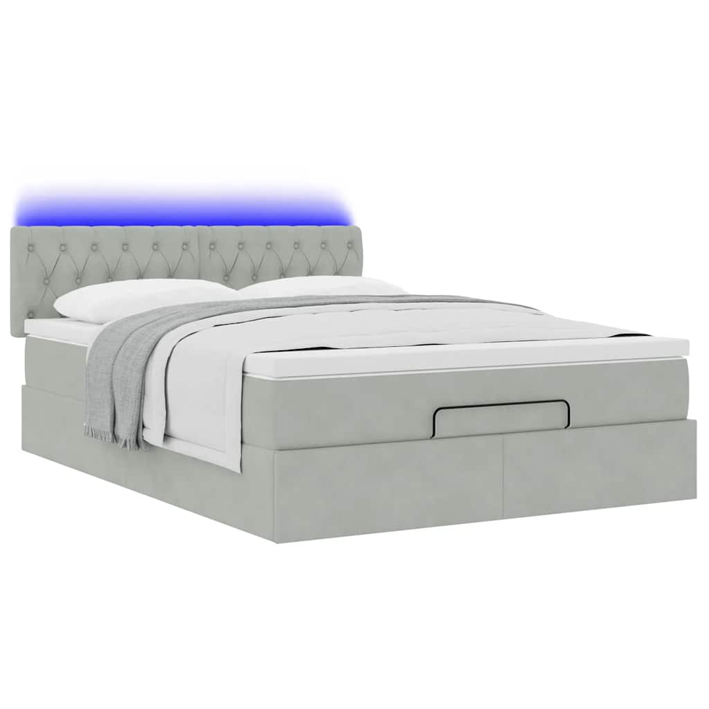 Ottoman-Bett mit Matratze & LEDs Hellgrau 140x200 cm Samt