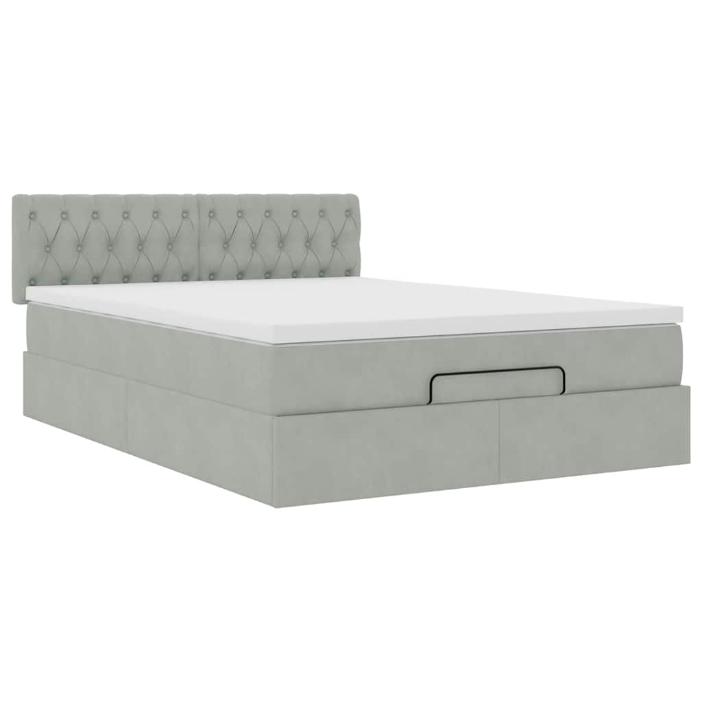 Ottoman-Bett mit Matratze & LEDs Hellgrau 140x200 cm Samt