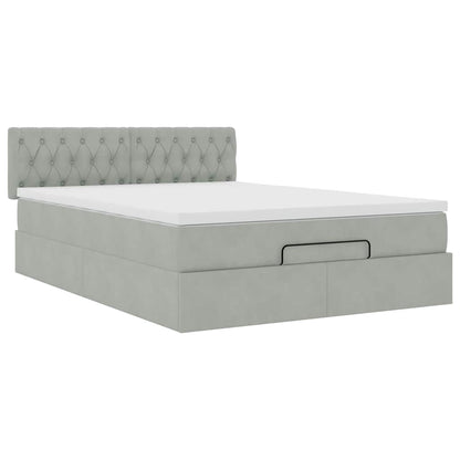 Ottoman-Bett mit Matratze & LEDs Hellgrau 140x200 cm Samt
