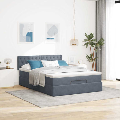 vidaXL Ottoman-Bett mit Matratze & LEDs Dunkelgrau 140x200 cm Samt
