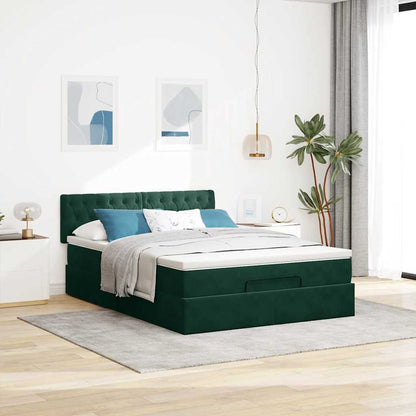 vidaXL Ottoman-Bett mit Matratze & LEDs Dunkelgrün 140x200 cm Samt