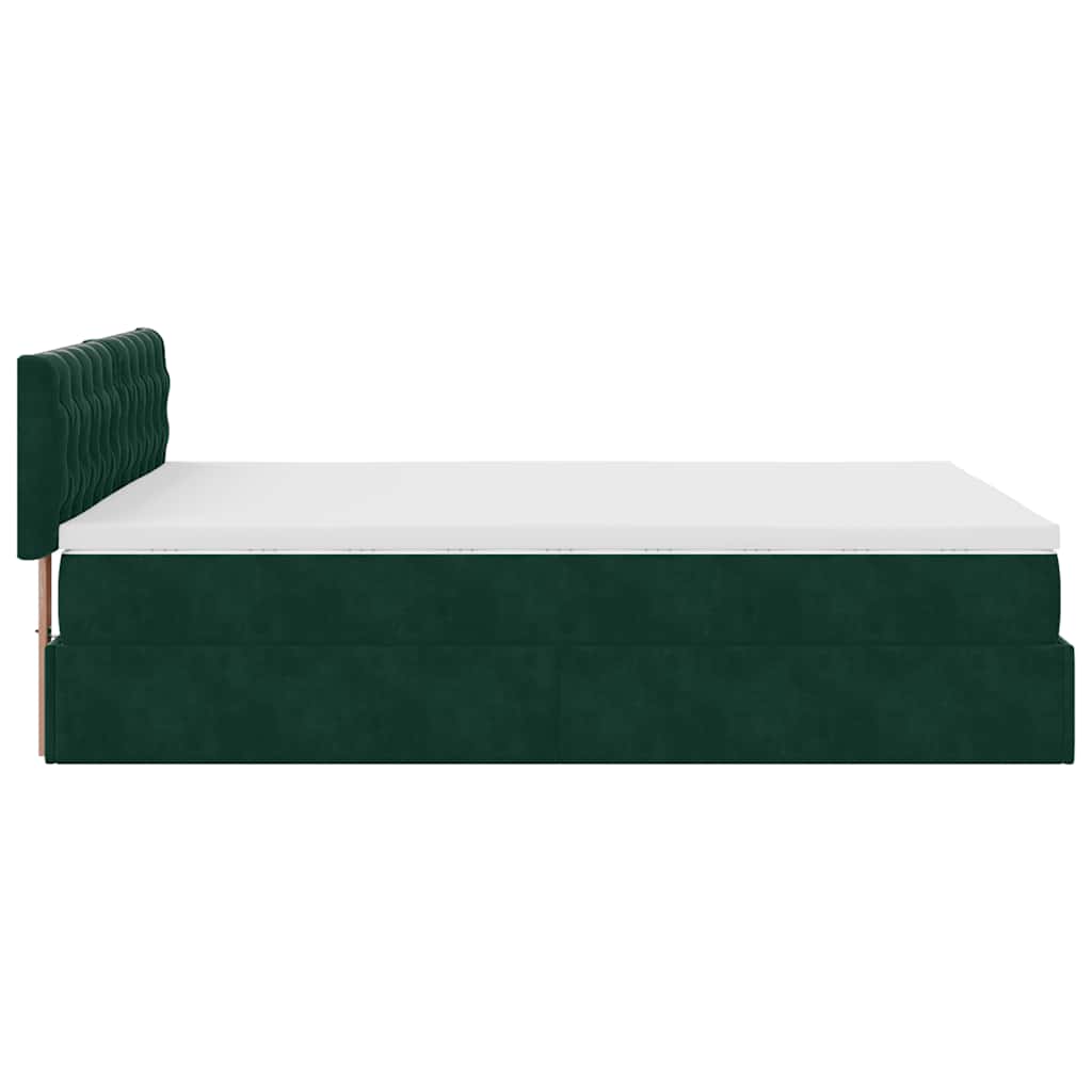 Ottoman-Bett mit Matratze & LEDs Dunkelgrün 140x200 cm Samt