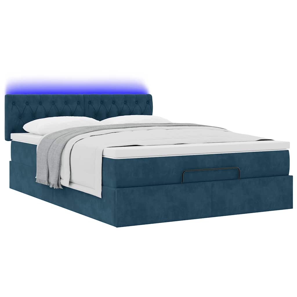 Ottoman-Bett mit Matratze & LEDs Dunkelblau 140x200 cm Samt
