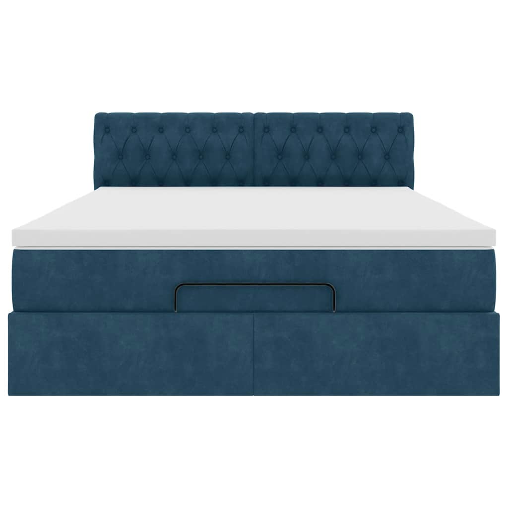 Ottoman-Bett mit Matratze & LEDs Dunkelblau 140x200 cm Samt