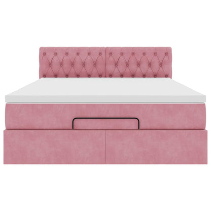 Ottoman-Bett mit Matratze & LEDs Rosa 140x200 cm Samt