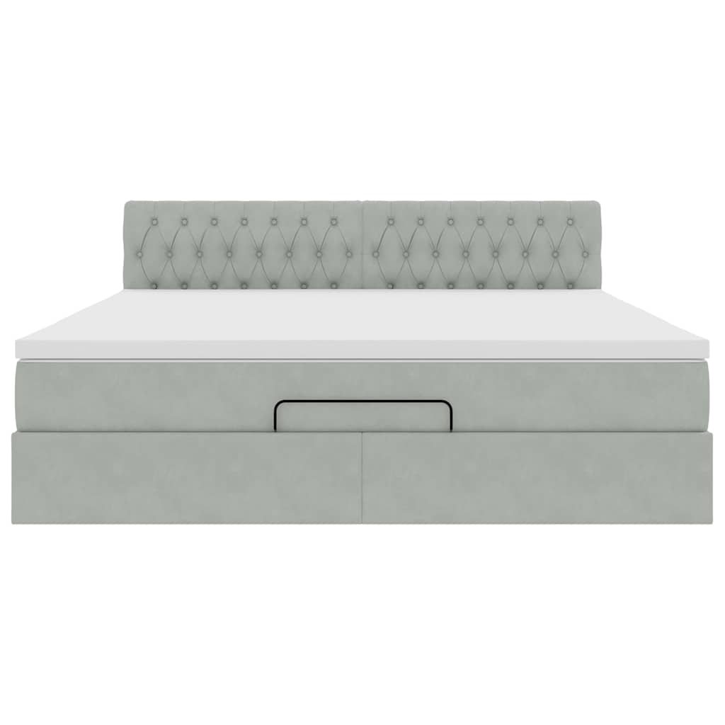 vidaXL Ottoman-Bett mit Matratze & LEDs Hellgrau 160x200 cm Samt