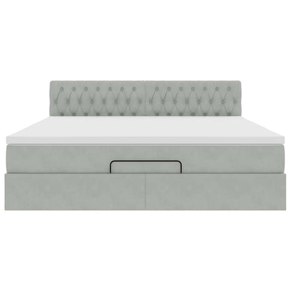 vidaXL Ottoman-Bett mit Matratze & LEDs Hellgrau 160x200 cm Samt