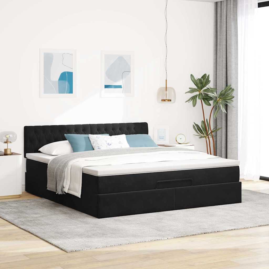 vidaXL Ottoman-Bett mit Matratze & LEDs Schwarz 160x200 cm Samt