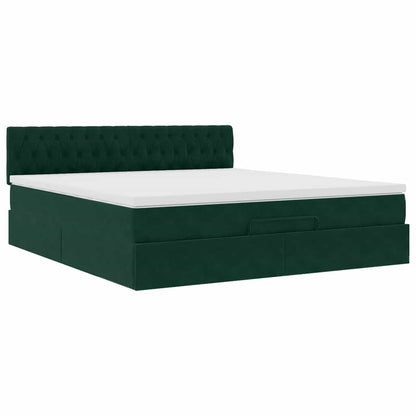vidaXL Ottoman-Bett mit Matratze & LEDs Dunkelgrün 160x200 cm Samt