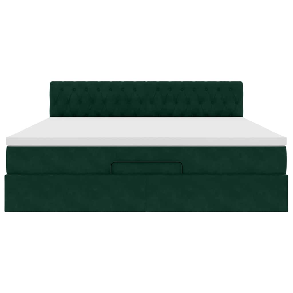 vidaXL Ottoman-Bett mit Matratze & LEDs Dunkelgrün 160x200 cm Samt