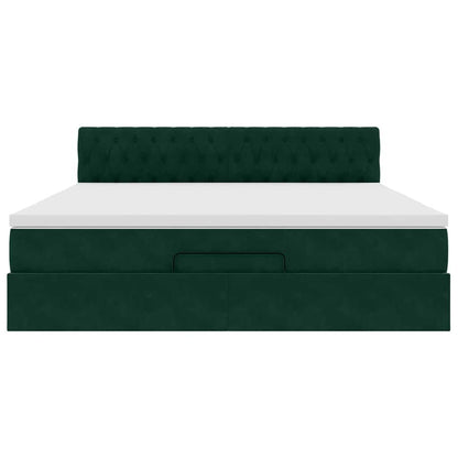 vidaXL Ottoman-Bett mit Matratze & LEDs Dunkelgrün 160x200 cm Samt