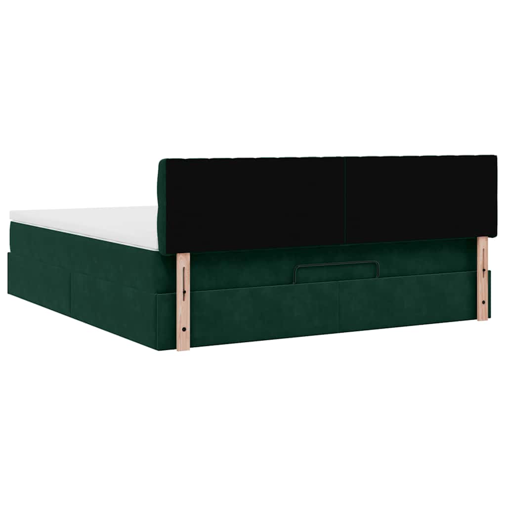 vidaXL Ottoman-Bett mit Matratze & LEDs Dunkelgrün 160x200 cm Samt