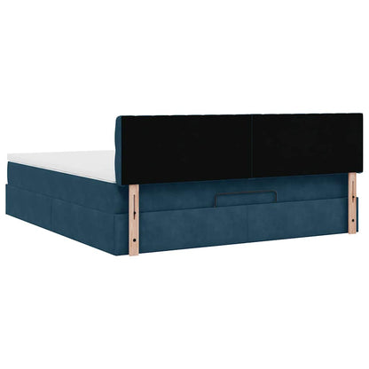 vidaXL Ottoman-Bett mit Matratze & LEDs Dunkelblau 160x200 cm Samt