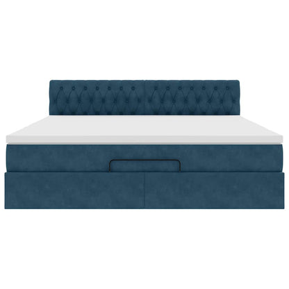 Ottoman-Bett mit Matratze & LEDs Dunkelblau 160x200 cm Samt