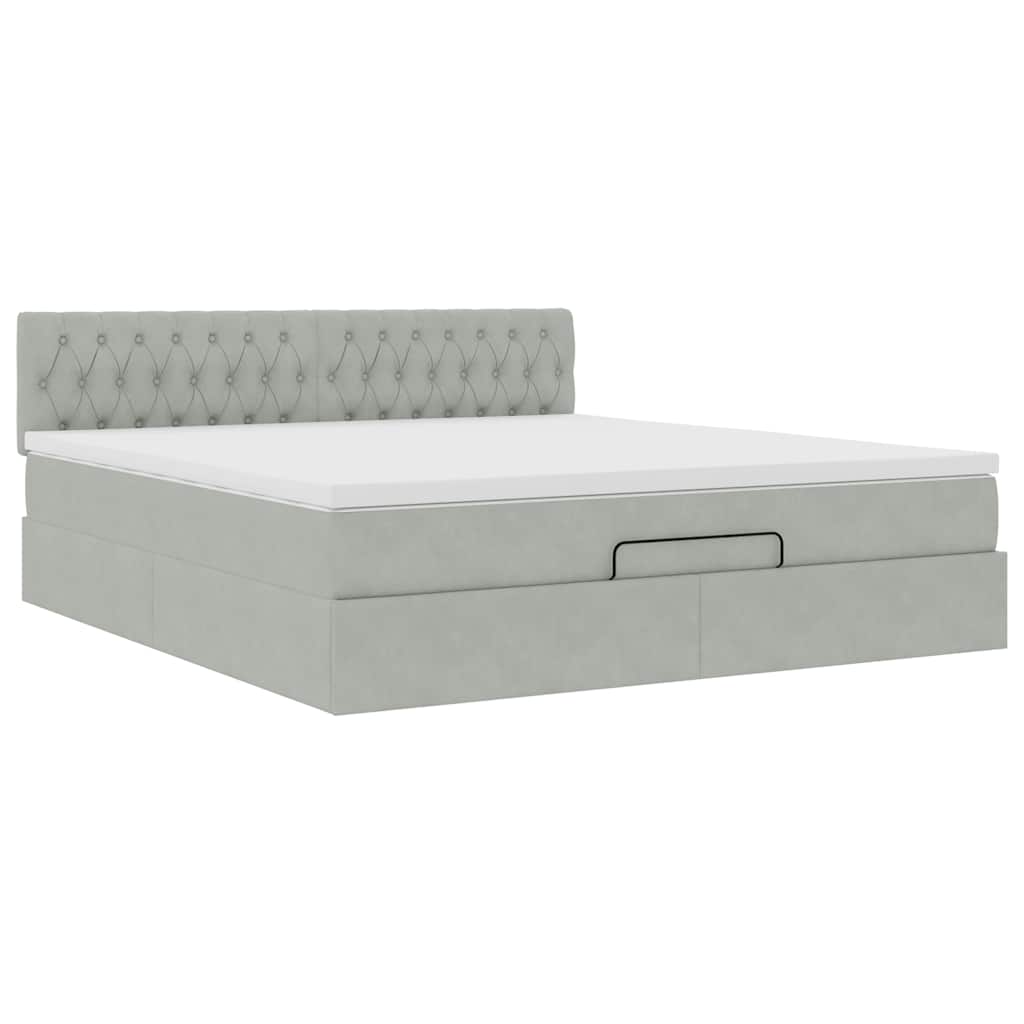 Ottoman-Bett mit Matratze & LEDs Hellgrau 180x200 cm Samt