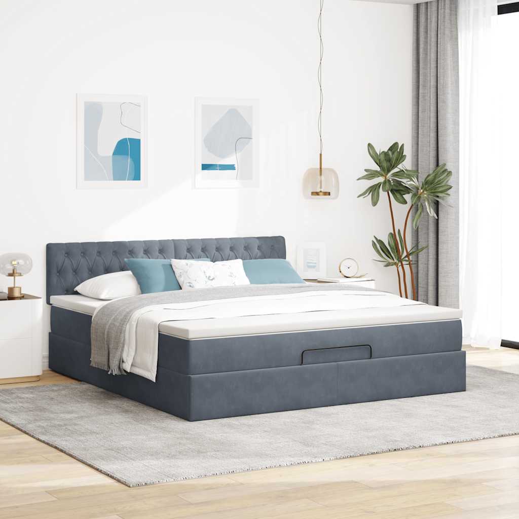 vidaXL Ottoman-Bett mit Matratze & LEDs Dunkelgrau 180x200 cm Samt