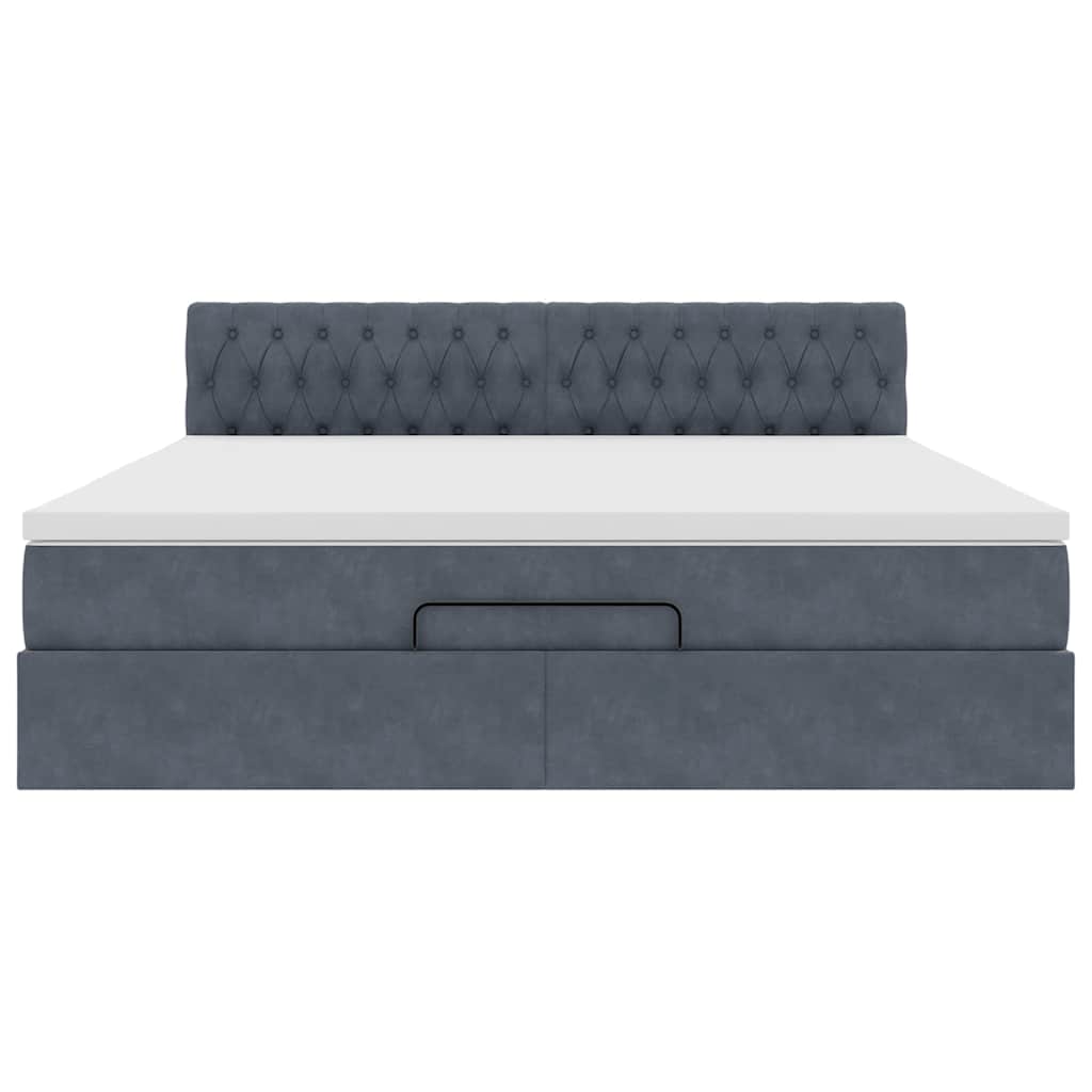 vidaXL Ottoman-Bett mit Matratze & LEDs Dunkelgrau 180x200 cm Samt