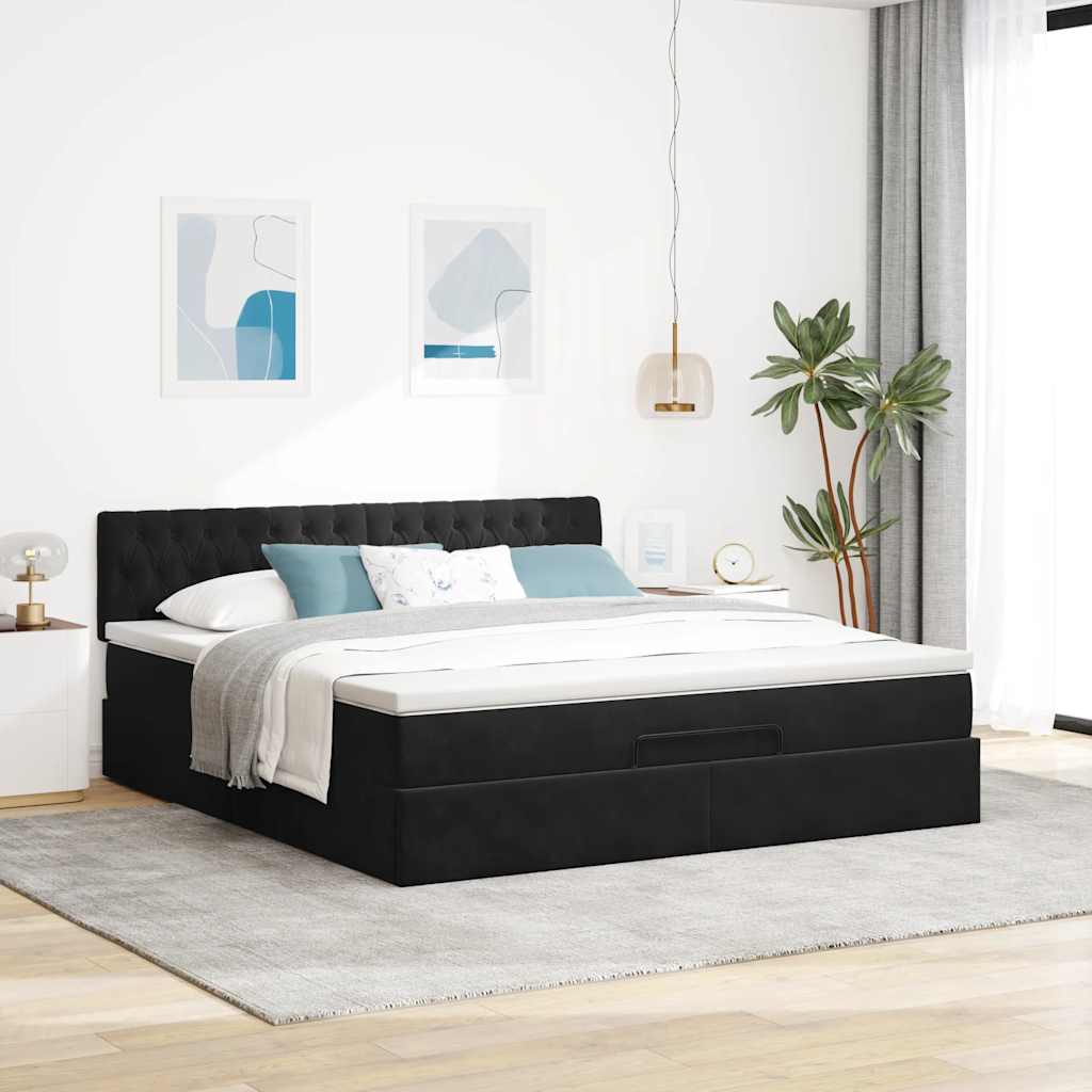 vidaXL Ottoman-Bett mit Matratze & LEDs Schwarz 180x200 cm Samt