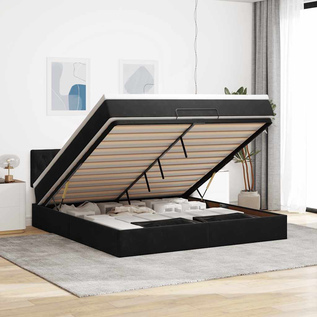 vidaXL Ottoman-Bett mit Matratze & LEDs Schwarz 180x200 cm Samt