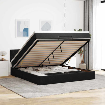 vidaXL Ottoman-Bett mit Matratze & LEDs Schwarz 180x200 cm Samt