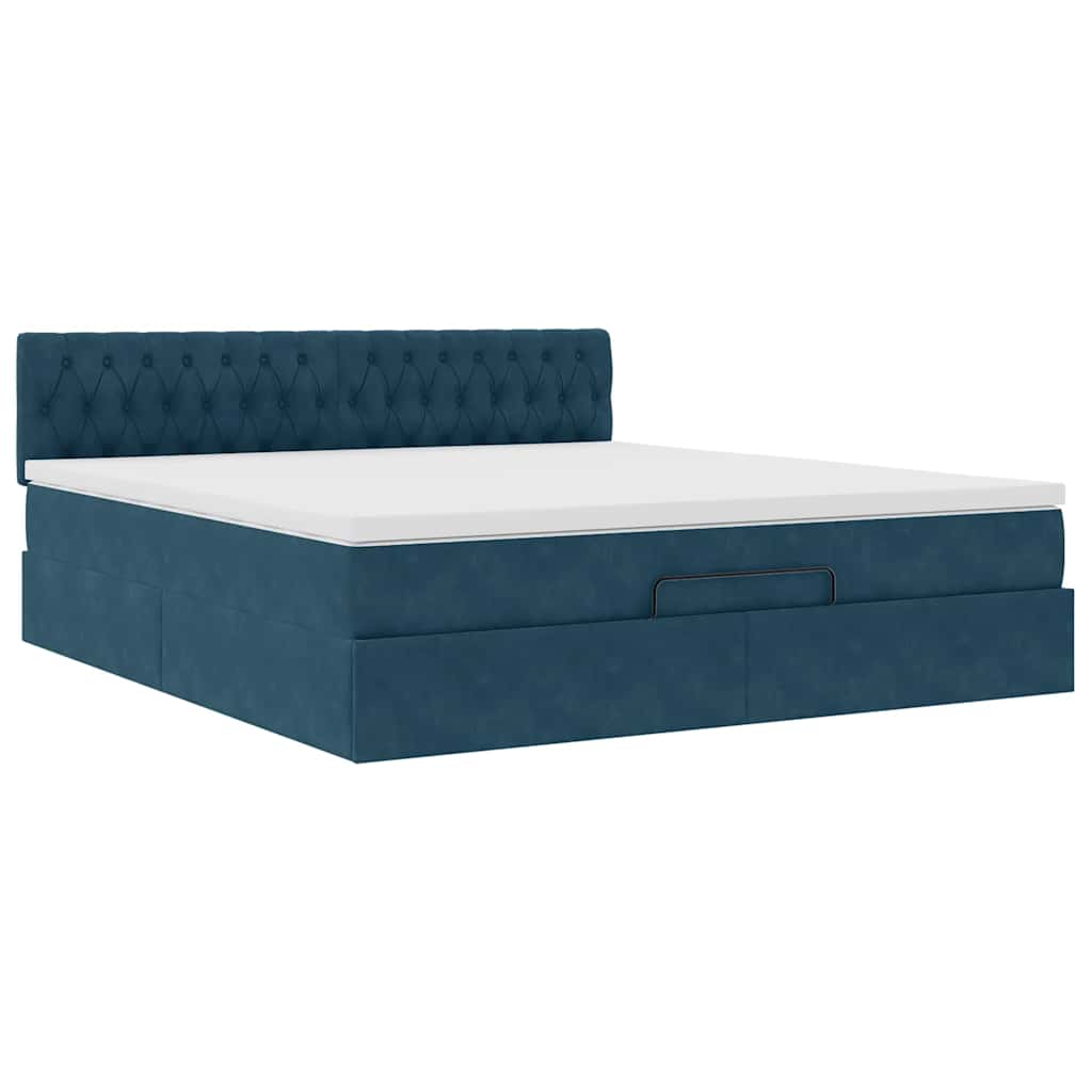 vidaXL Ottoman-Bett mit Matratze & LEDs Dunkelblau 180x200 cm Samt