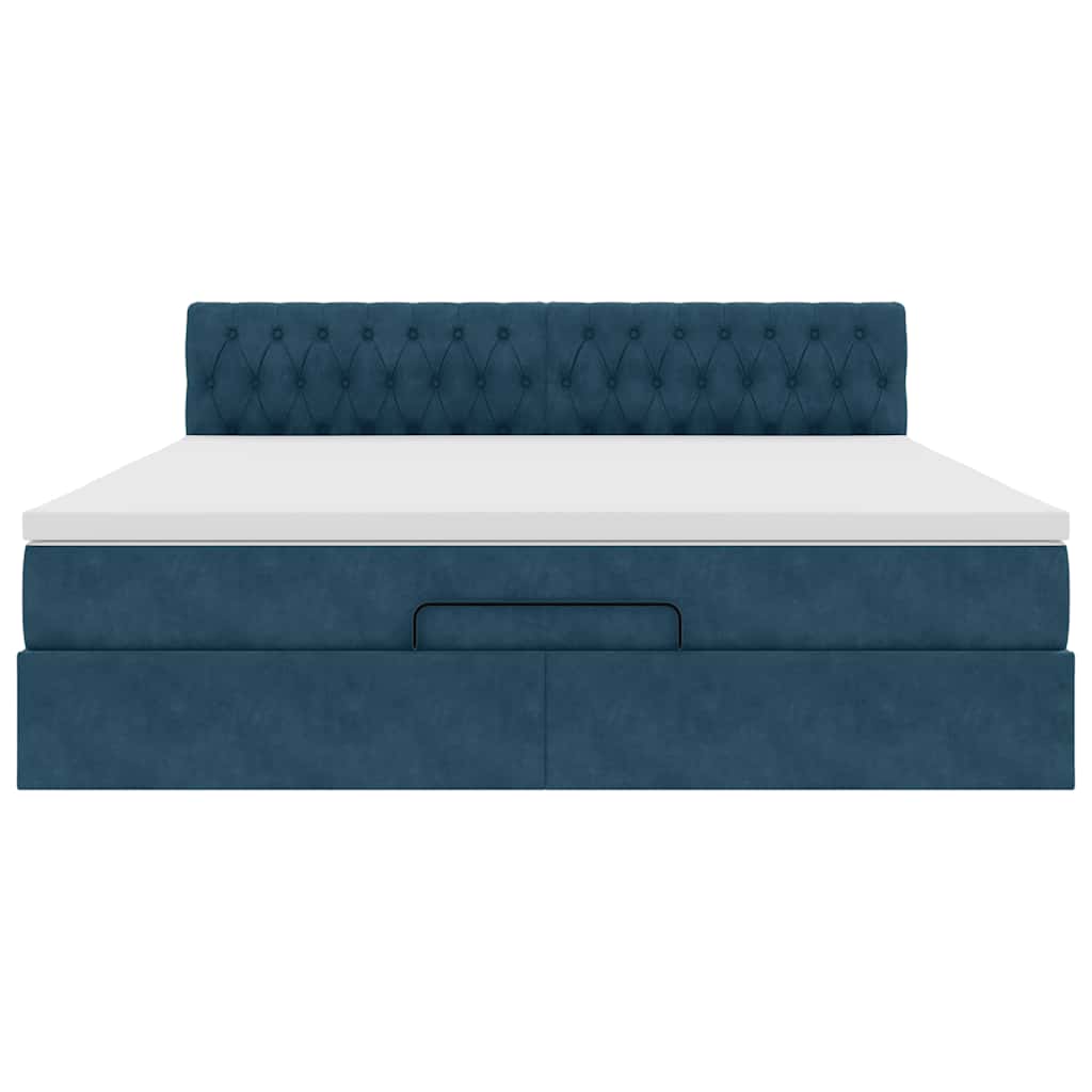 vidaXL Ottoman-Bett mit Matratze & LEDs Dunkelblau 180x200 cm Samt