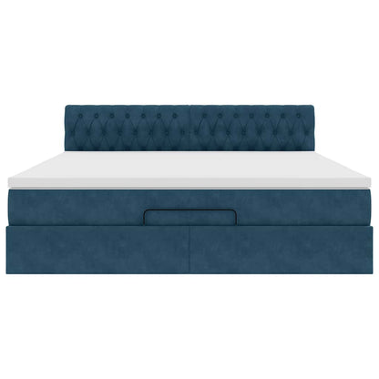 vidaXL Ottoman-Bett mit Matratze & LEDs Dunkelblau 180x200 cm Samt