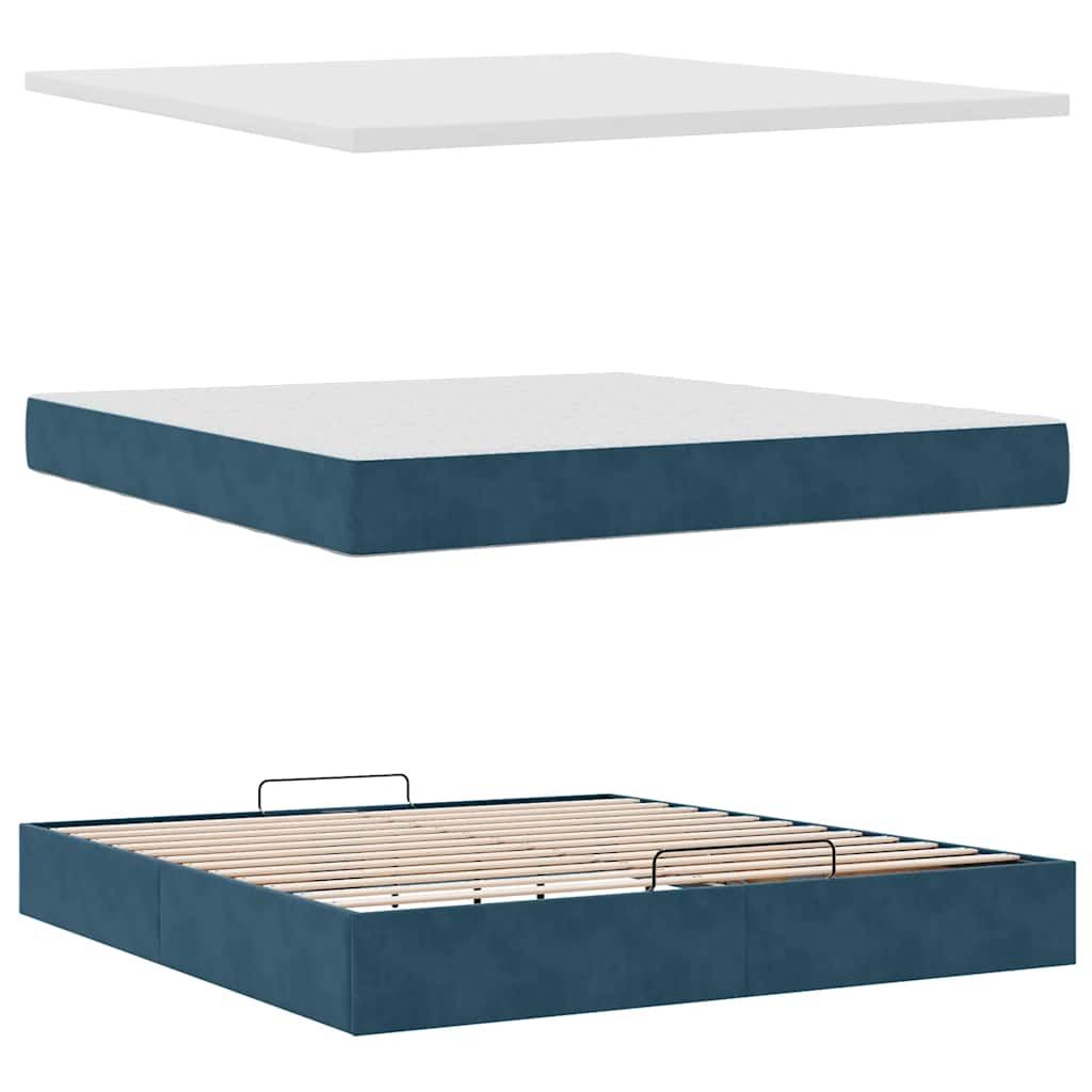 vidaXL Ottoman-Bett mit Matratze & LEDs Dunkelblau 180x200 cm Samt