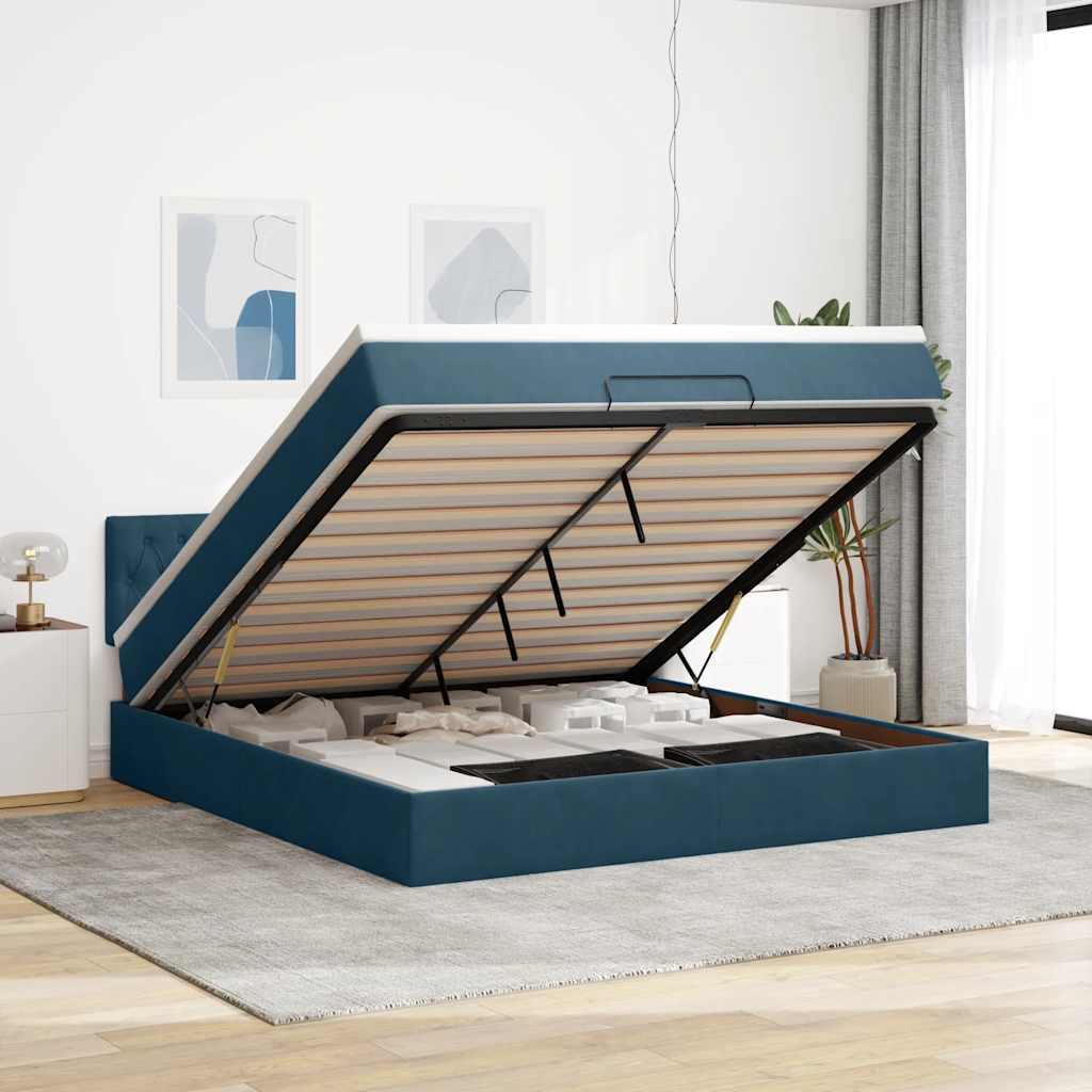 vidaXL Ottoman-Bett mit Matratze & LEDs Dunkelblau 180x200 cm Samt
