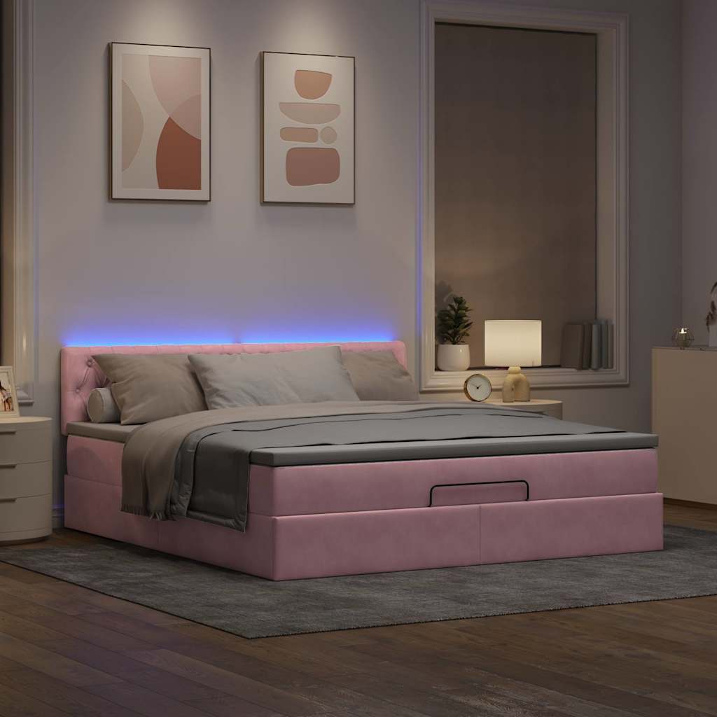 vidaXL Ottomane Bett mit Matratze & LEDs Rosa 180x200 cm Samt