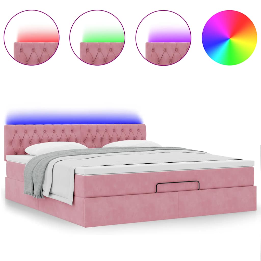 vidaXL Ottomane Bett mit Matratze & LEDs Rosa 180x200 cm Samt