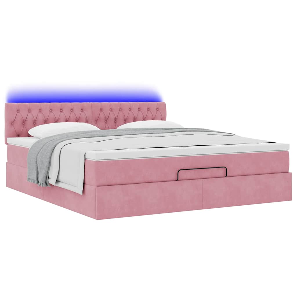 vidaXL Ottomane Bett mit Matratze & LEDs Rosa 180x200 cm Samt