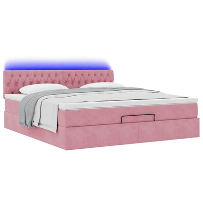 vidaXL Ottomane Bett mit Matratze & LEDs Rosa 180x200 cm Samt