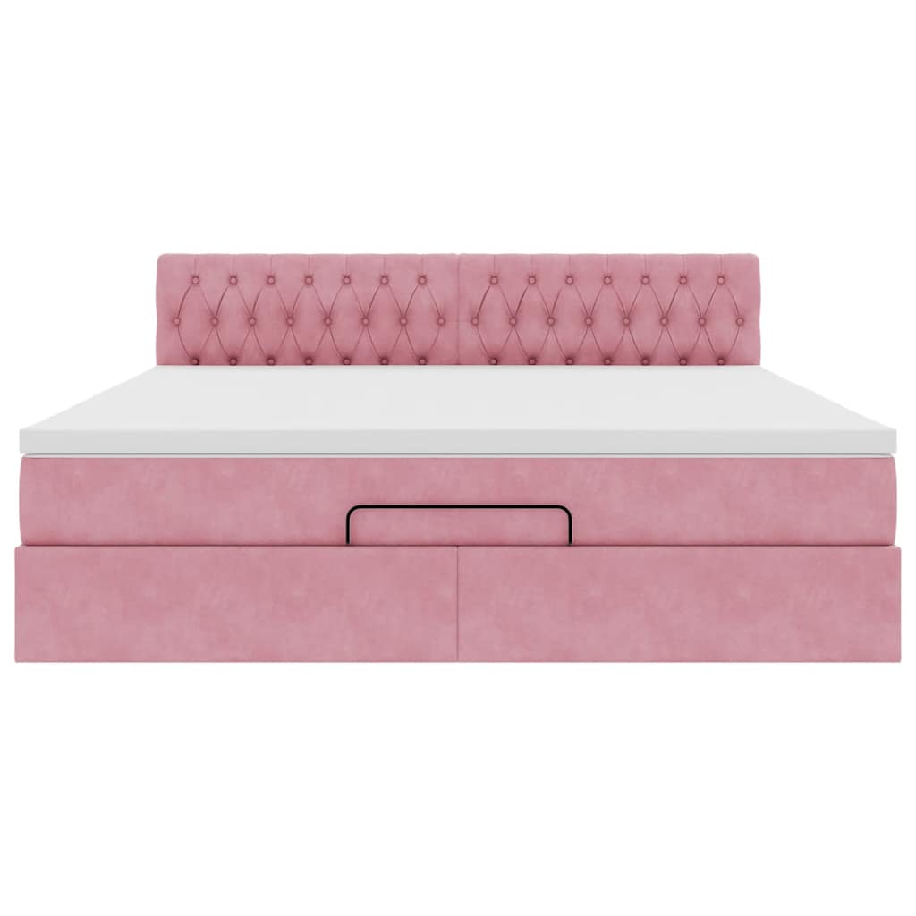 vidaXL Ottomane Bett mit Matratze & LEDs Rosa 180x200 cm Samt