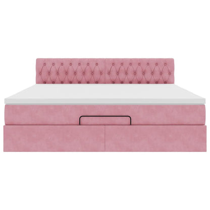vidaXL Ottomane Bett mit Matratze & LEDs Rosa 180x200 cm Samt