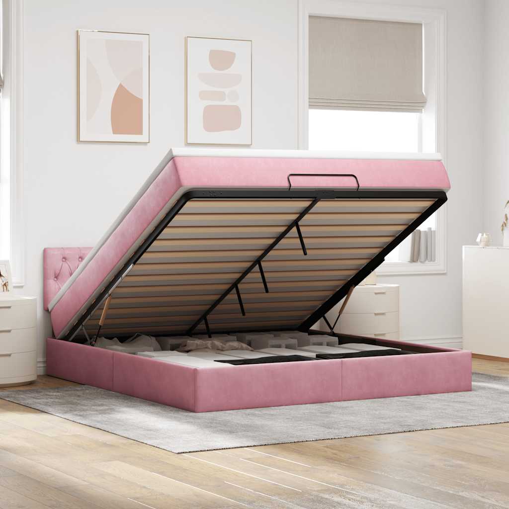 vidaXL Ottomane Bett mit Matratze & LEDs Rosa 180x200 cm Samt