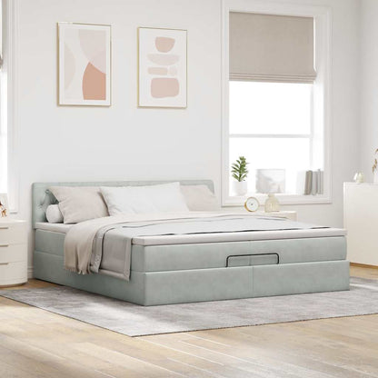 vidaXL Ottoman-Bett mit Matratzen & LEDs Hellgrau 200x200 cm Samt