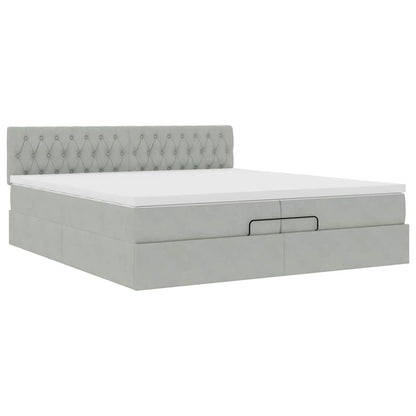 vidaXL Ottoman-Bett mit Matratzen & LEDs Hellgrau 200x200 cm Samt