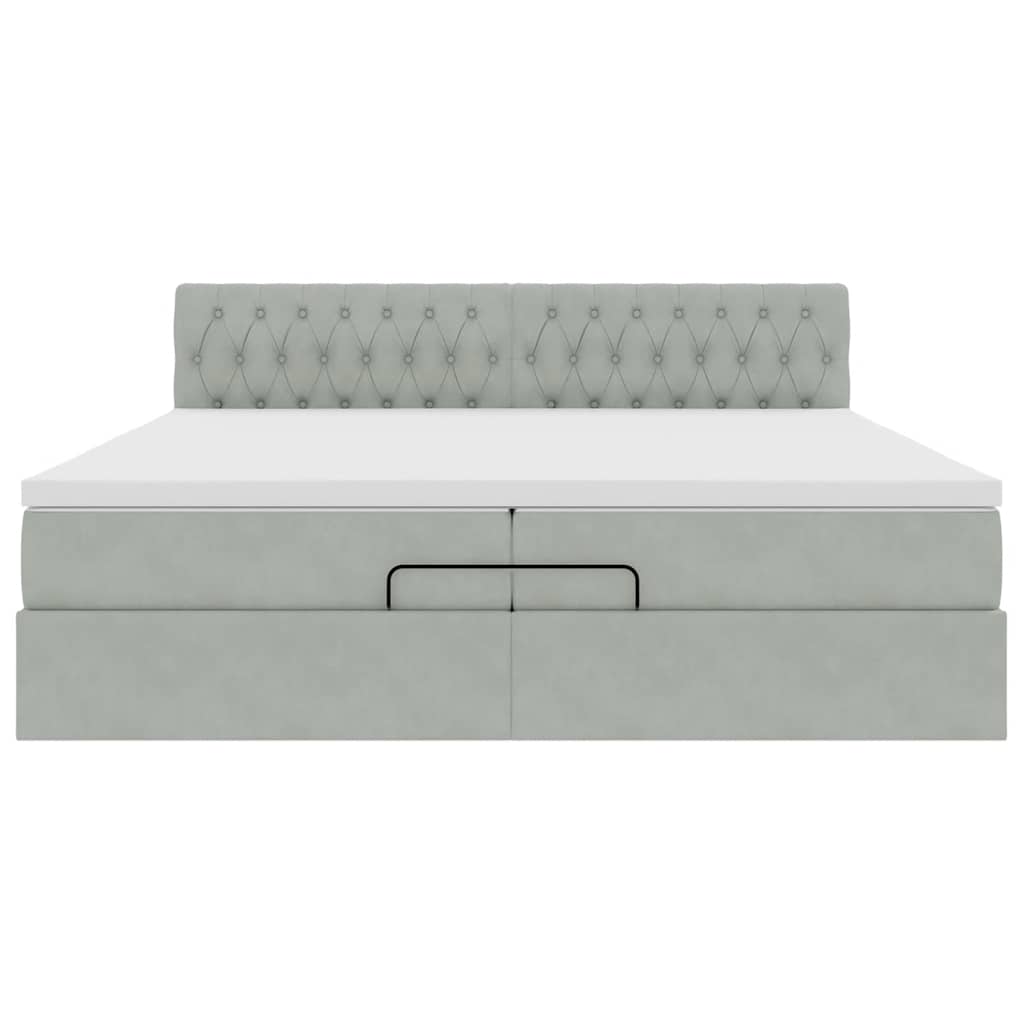 vidaXL Ottoman-Bett mit Matratzen & LEDs Hellgrau 200x200 cm Samt