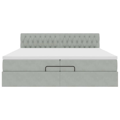 vidaXL Ottoman-Bett mit Matratzen & LEDs Hellgrau 200x200 cm Samt